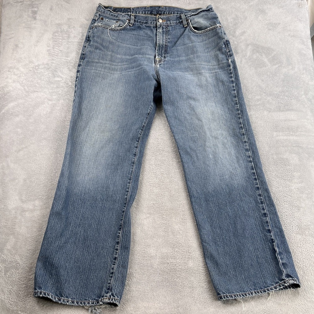 VTG Y2k Lucky Brand Relaxed Straight Jeans 38 Blue Medium Wash Distressed Denim